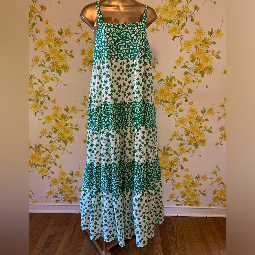 NWT Green Ditsy Floral Midi Dress size M - Picture 5 of 11